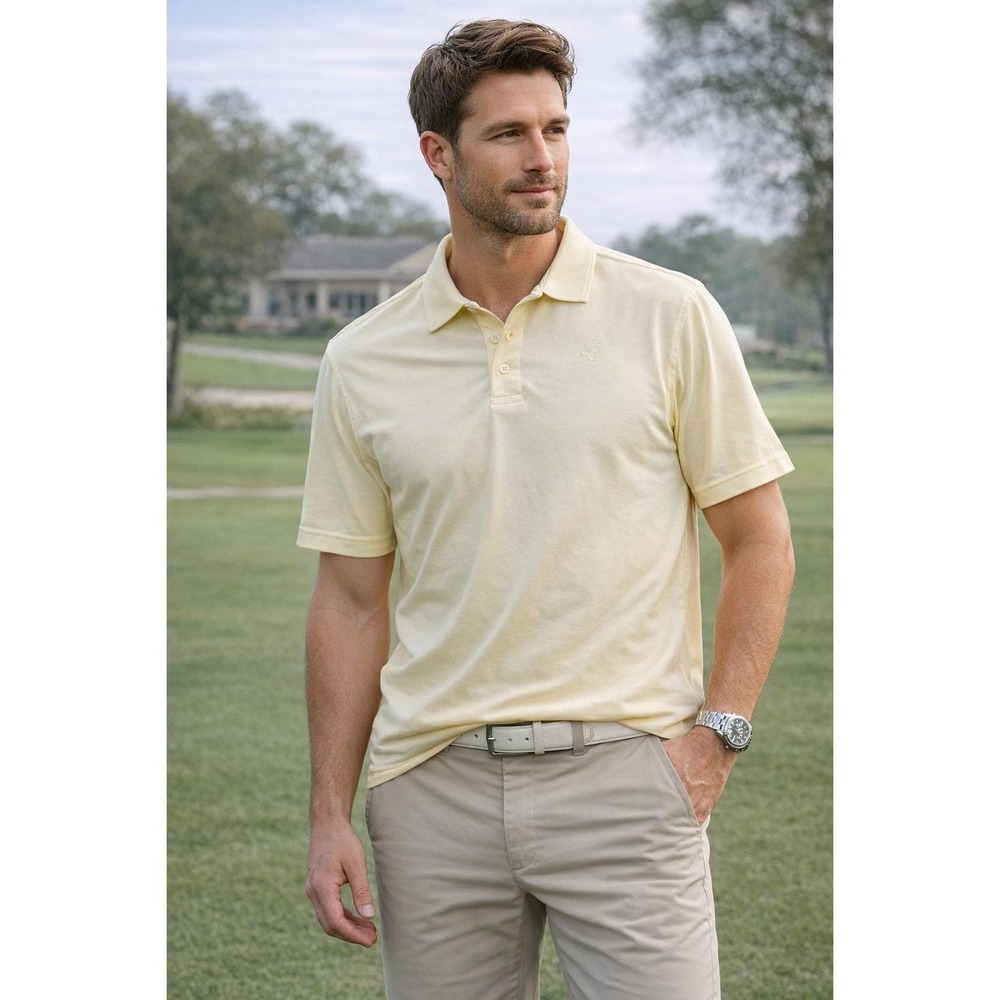 Ashworth Golf Polo Shirt‎ Mens XL Pale Yellow Performance Short Sleeve Athletic